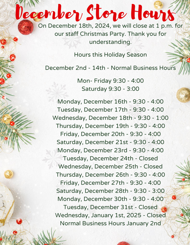 December 2024 Store Hours