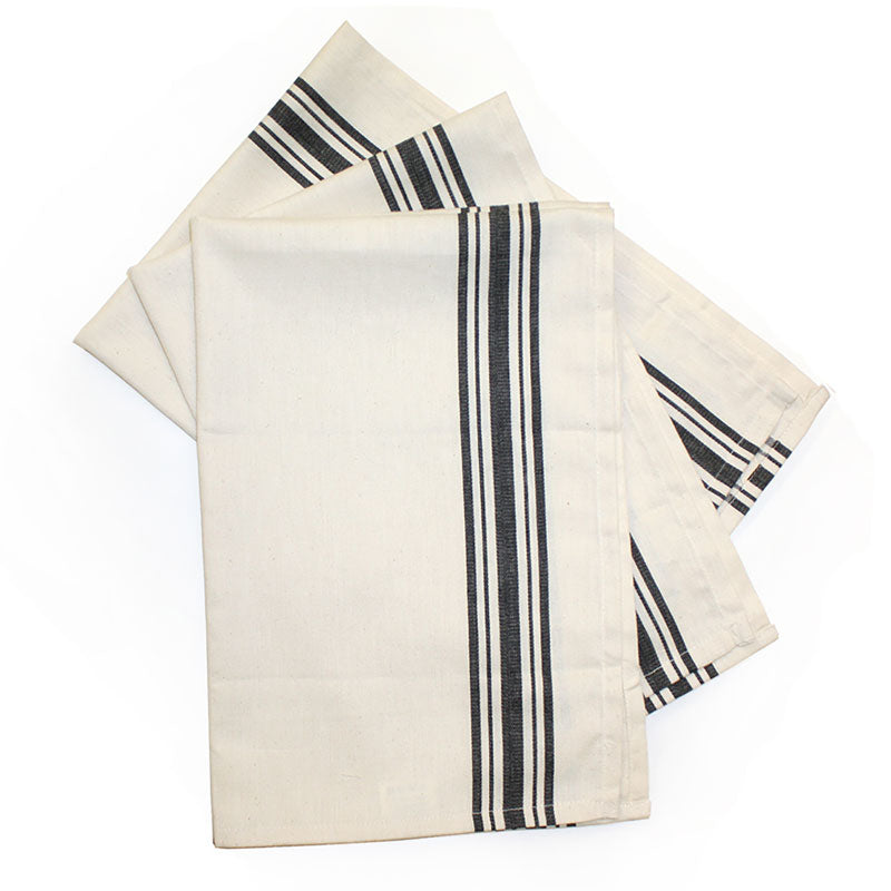 3 Retro Strip Towels Black/Cream