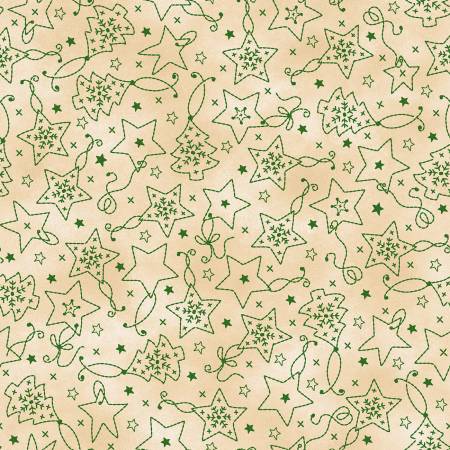 Christmas Time 11092-EG Cream/Green Ornaments