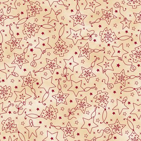 Christmas Time 11092-ER Cream/Red Ornaments