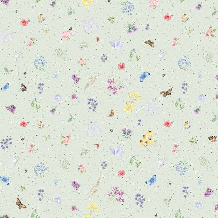 Together Is Better 11122-G Pale Green Flowers And Butterflies