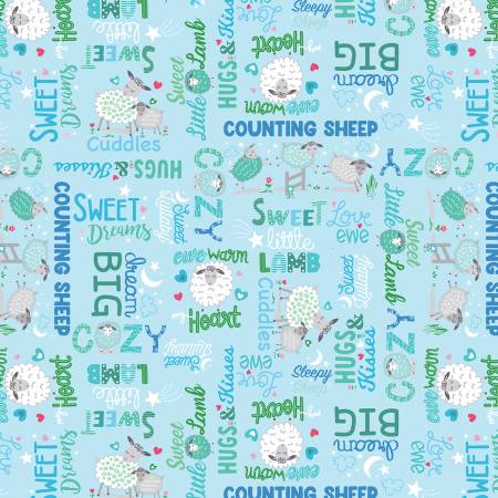 Sweet Little Lamb Sweet & Cozy Words Sky Blue 14967-54
