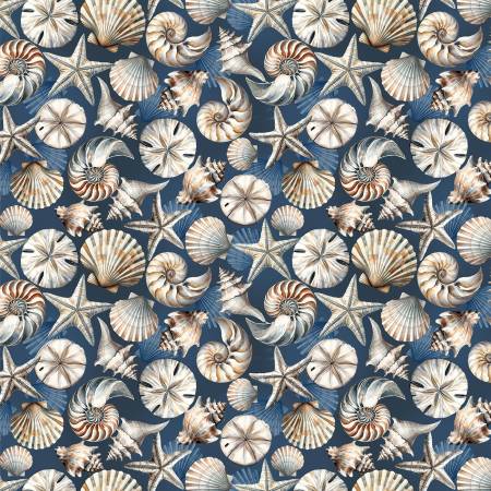 Coastal Escape 15020-57 Coastal Shells Dark Blue