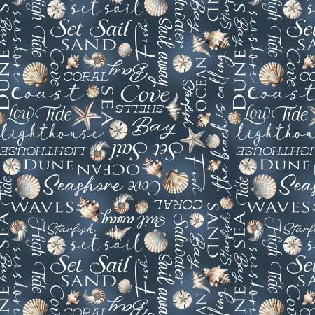 Coastal Escape 15022-57 Coastal Words Dark Blue