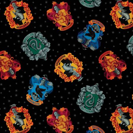 108" Wide Quilt Back - Harry Potter House Crests Black 15219W-12