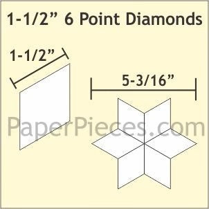 1 1/2" 6 Point Diamond Star English Paper Piecing Papers 75 count
