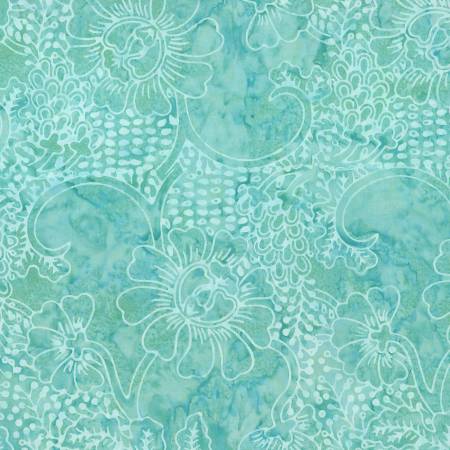 Moonshadow Batik Aqua Tropical Floral Batik 22306-477