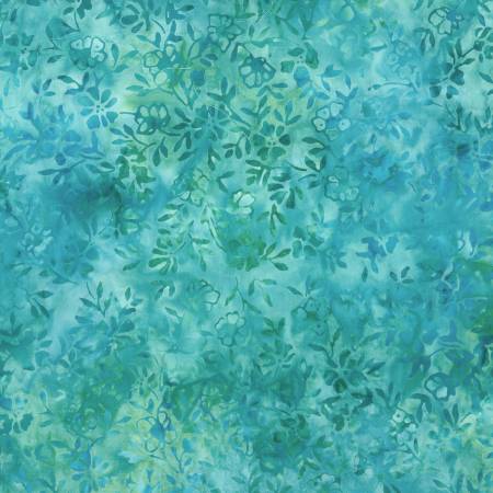 Moonshadow Batik Aqua Daisies and Vines Batik 22309-477
