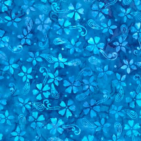 Technicolor Batiks 22329-444 Blue Small Florals & Paisleys