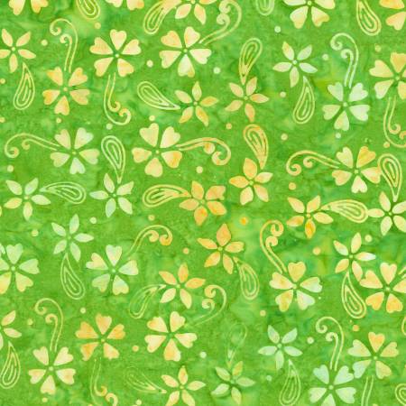 Technicolor Batiks 22329-775 Lime Green Small Florals & Paisleys