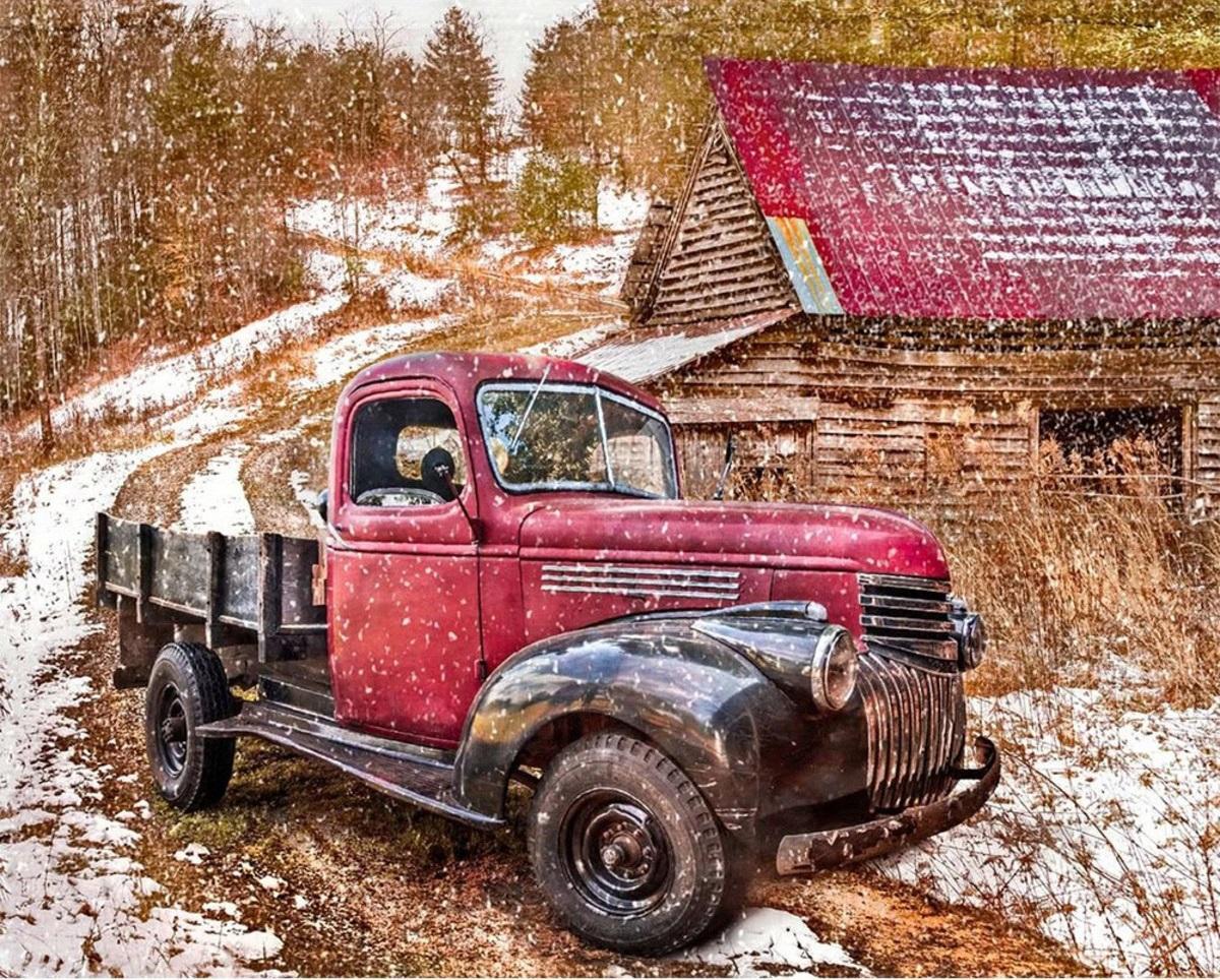 Red Truck in Winter Panel