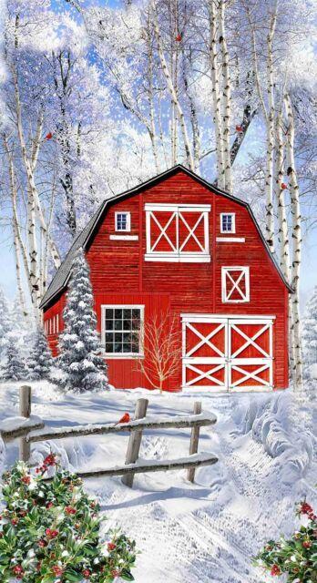 Winter Red Barn Panel