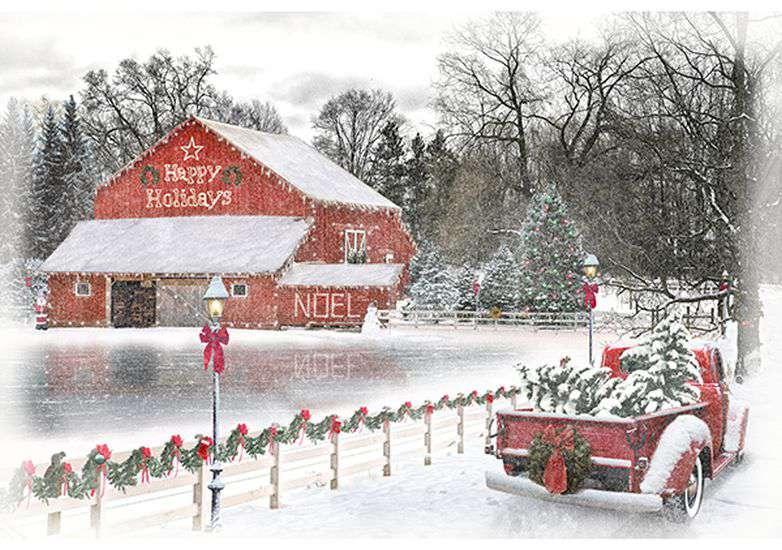 Red Truck Barn Panel U5020-210 Christmas