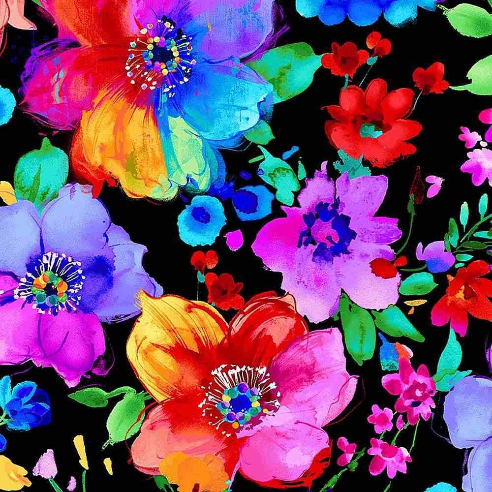 Black Bright Floral CD1712 Large Floral