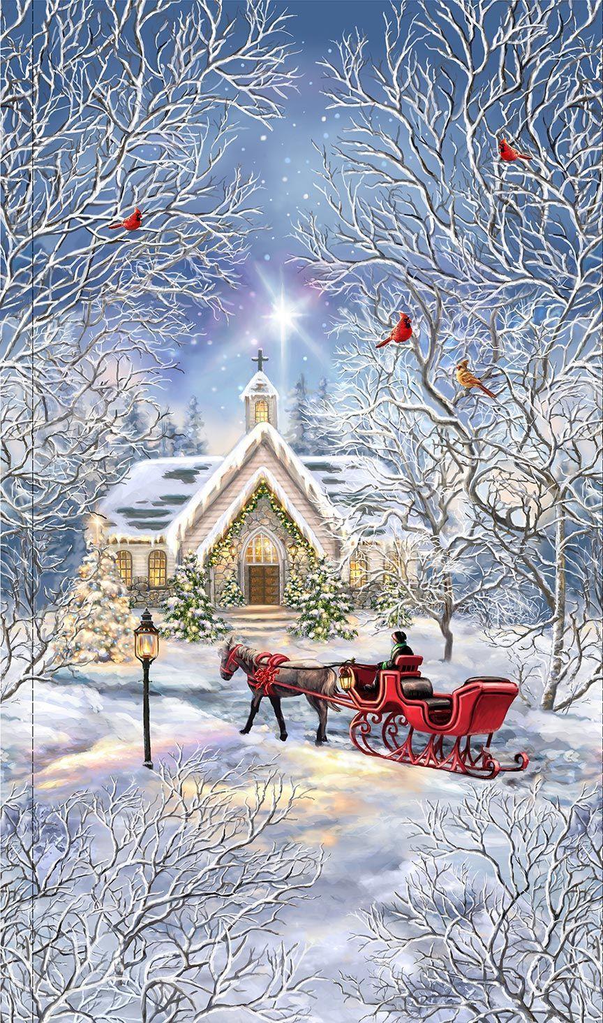 Snowy Church and Sleigh Panel