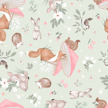 60" Wide Minky - Sweet Woodland 24546-GRN Sweet Forest Tales