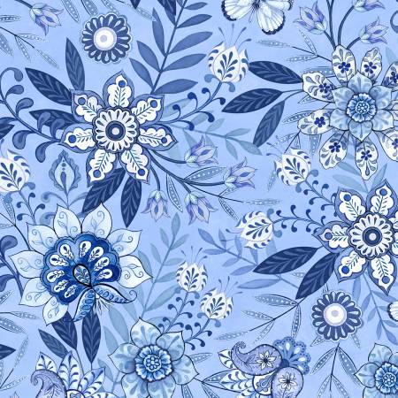 Blooming Blue 27689-440 Medium Blue Large Floral All Over