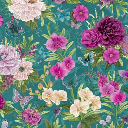 Midnight Garden 27697-476 Teal Large Floral All Over