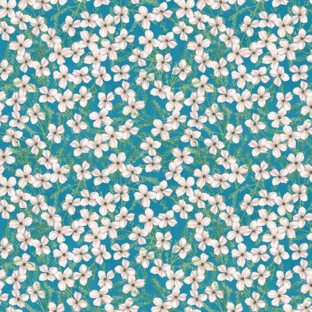 Midnight Garden 27698-417 Teal/Cream Small Floral