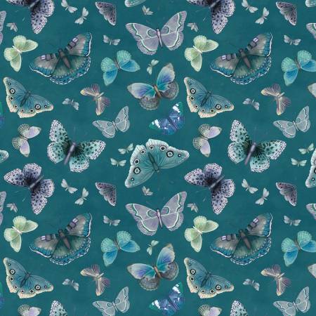 Midnight Garden 27699-444 Teal Butterflies All Over