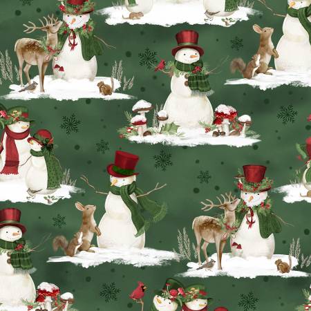 Woodland Snowmen 27735-773 Green Scenic Snowmen