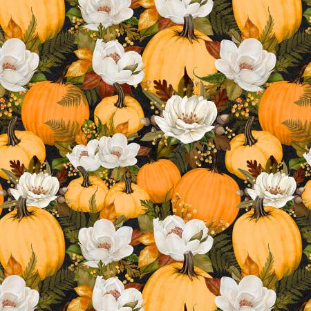 Oh My Gourd 27744-987 Pumpkins & Florals Black