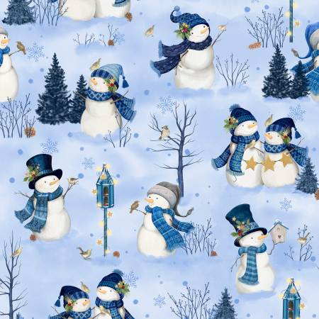 Let It Snow-Man! 27754-414 Scenic Snowmen Light Blue