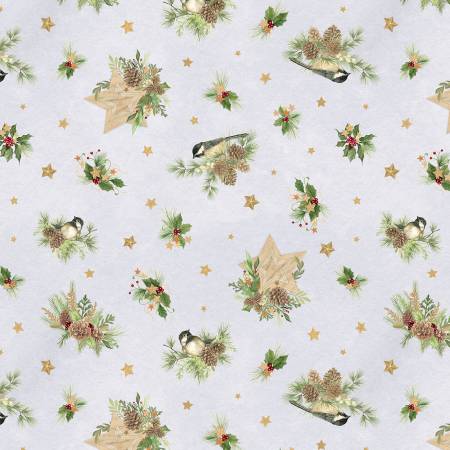 Let It Snow-Man! 27757-972 Birds & Pine Toss Gray