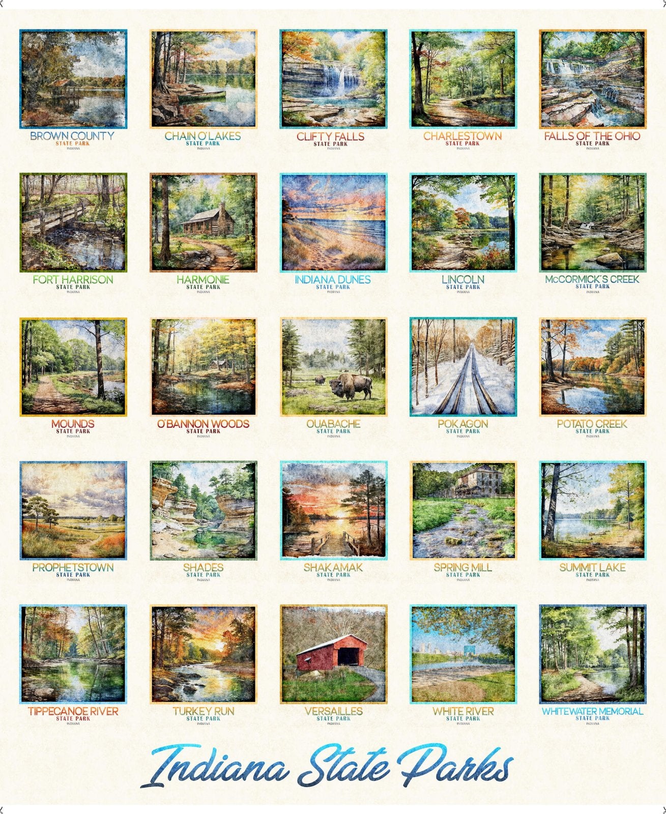 2025 All Indiana Shop Hop Indiana State Parks Picture Panel 31106 - E Cream