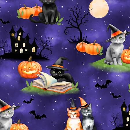 Spooky Trails 33931-678 Scenic Cats Purple