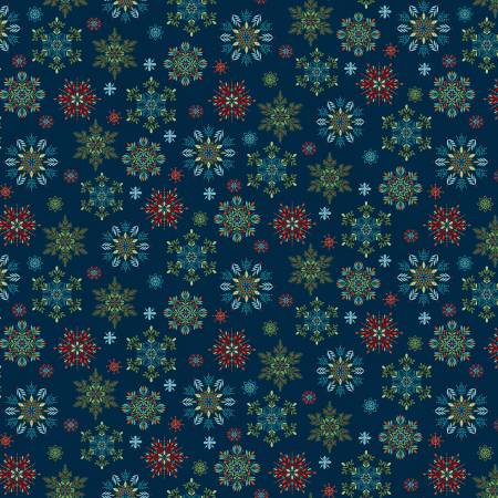 Nordic Holiday Village 3605-79 Blue Multi Snowflakes
