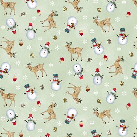 Nordic Holiday Village 3607-16 Light Sage Multi Tossed Reindeer
