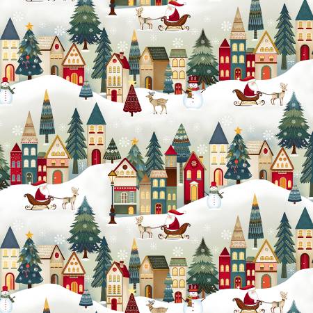 Nordic Holiday Village 3613-044 Cream Multi Santa Scene