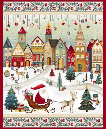 Nordic Holiday Village 3615P-44 Cream Multi Santa Scenic Panel 36 x 44 inches
