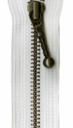 Antique Brass Closed Bottom Zipper 4in White