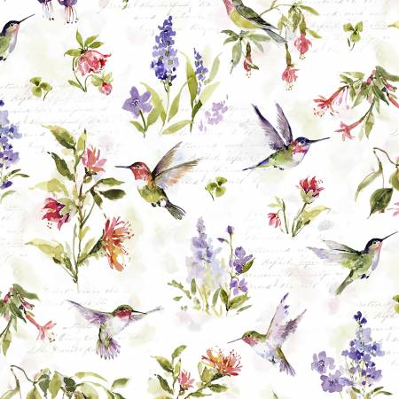 Hummingbird Floral White Hummingbird & Floral All Over 39829-173