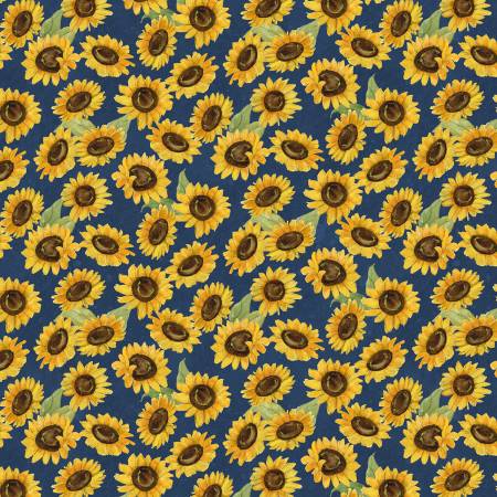 3/4 yard - Gnome-kin Patch 39849-452 Navy Sunflower Toss