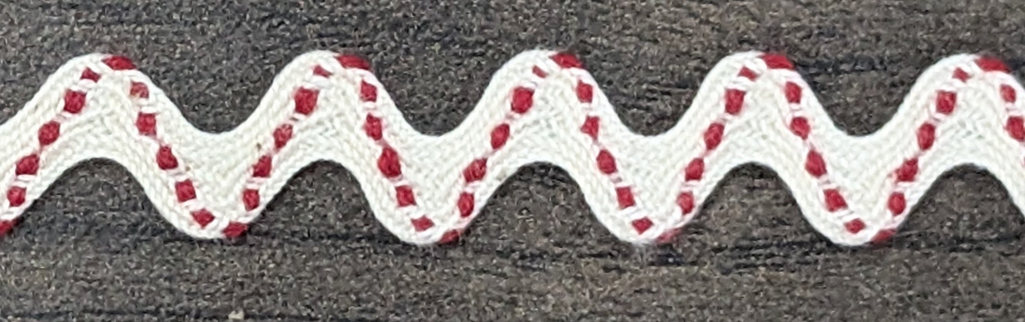 3/8" Cotton Rick Rack Cream with Red Stitching