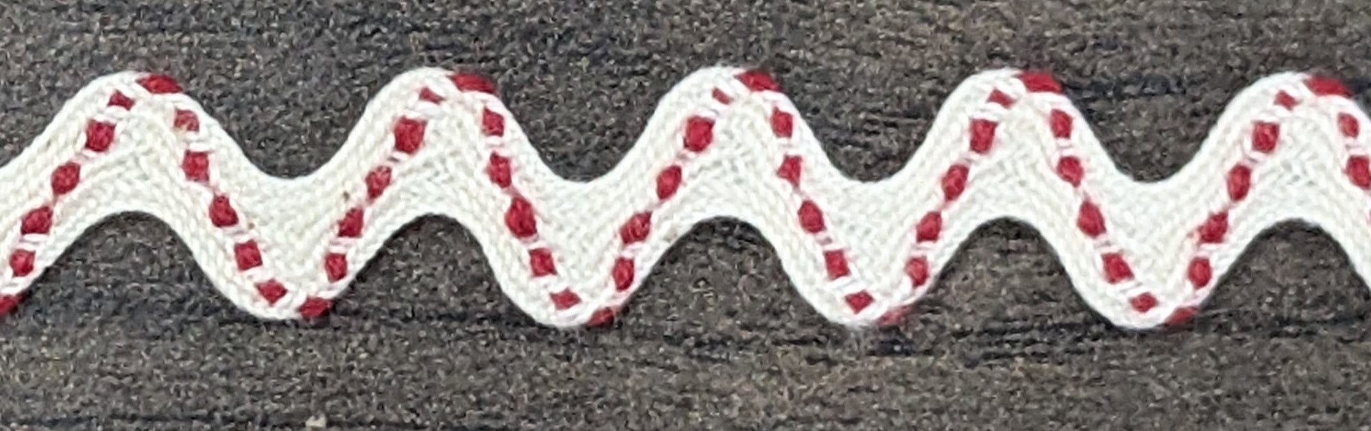 3/8" Cotton Rick Rack Cream with Red Stitching