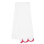 White with Bright Red Embroidery Scallop Edge