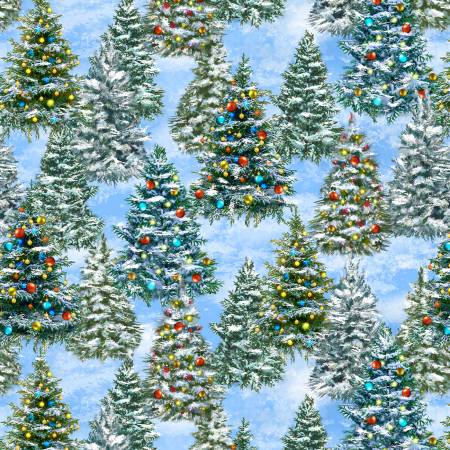 Winter Wonder 55166DPF-2 Icy Blue Tree Farm made with Puff
