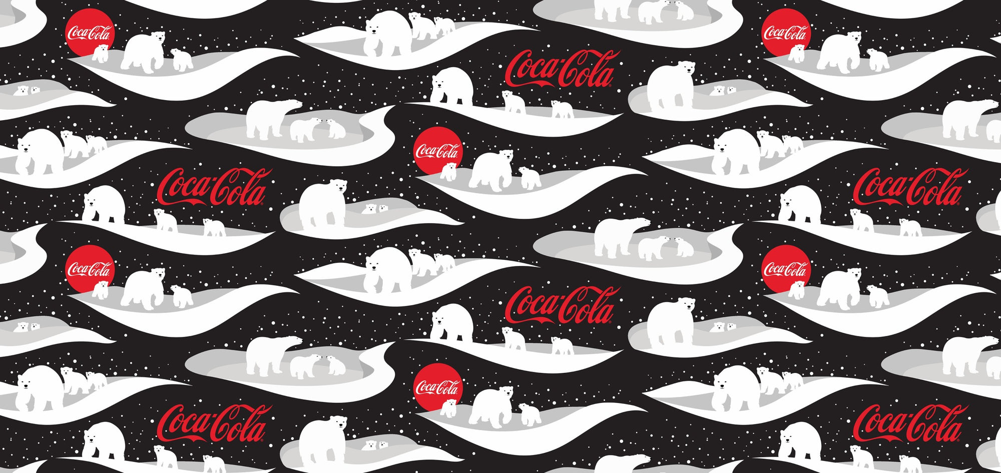 60" Wide - Coca-Cola Polar North CCFL1040-99 Black Fleece Scenes