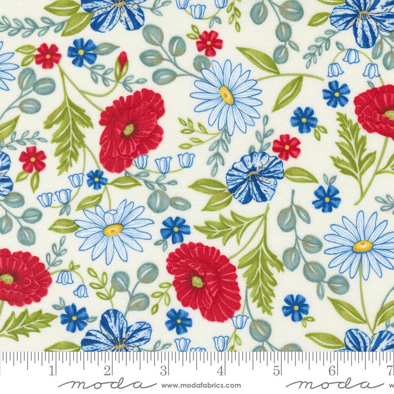 5/8 yard - Red White Bloom Daisy White 56110-11