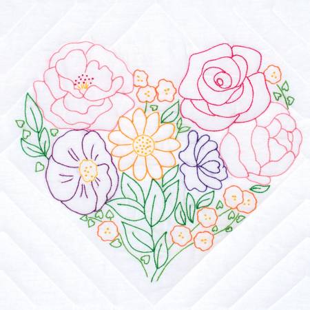 Floral Heart 18in Quilt Blocks Hand Embroidery