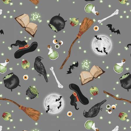 Paranormal Parade Gray Witchy Motifs 8324-90