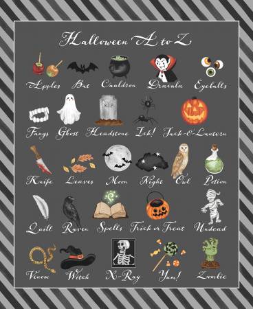 Paranormal Parade Gray Halloween Alphabet Panel 8328-90