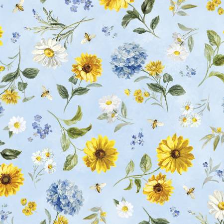 Bees & Blooms Blue Large Floral Toss 89283-457