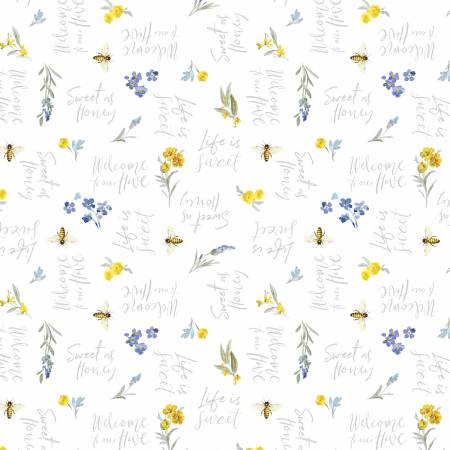 Bees & Blooms White Words All Over 89285-154