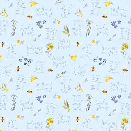 Bees & Blooms Blue Words All Over 89285-454
