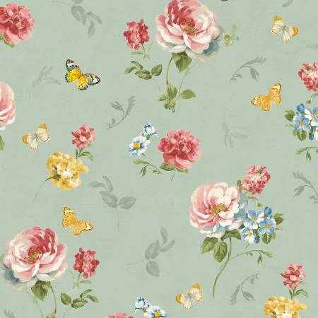 Blushing Meadow 89304-735 Green Large Floral All Over